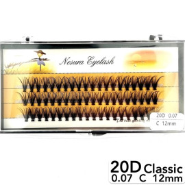 Вії Nesura 20D, вигин С, довжина 12 мм, товщина 0,07 (classic)